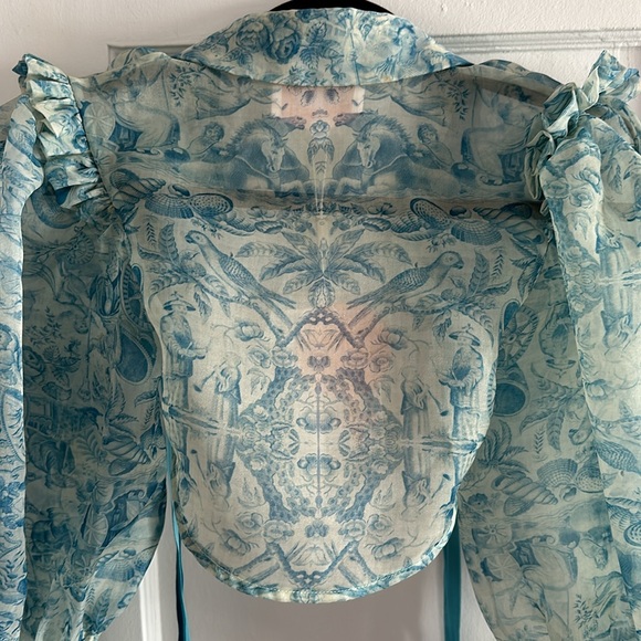 Selkie Blue and White Printed shrug Top Small - Picture 5 of 5